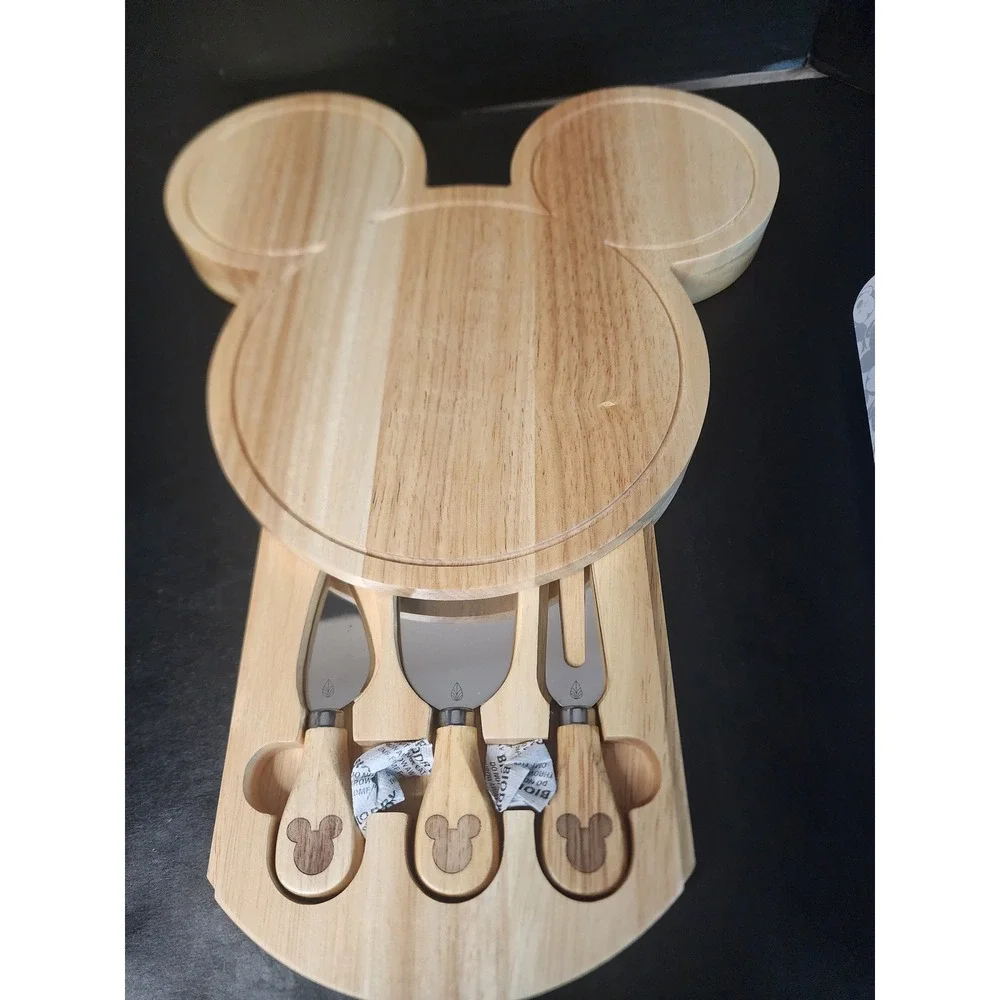Disney Mickey Mouse Cheese Board and Tools Set Picnic Time Wooden Charcuterie